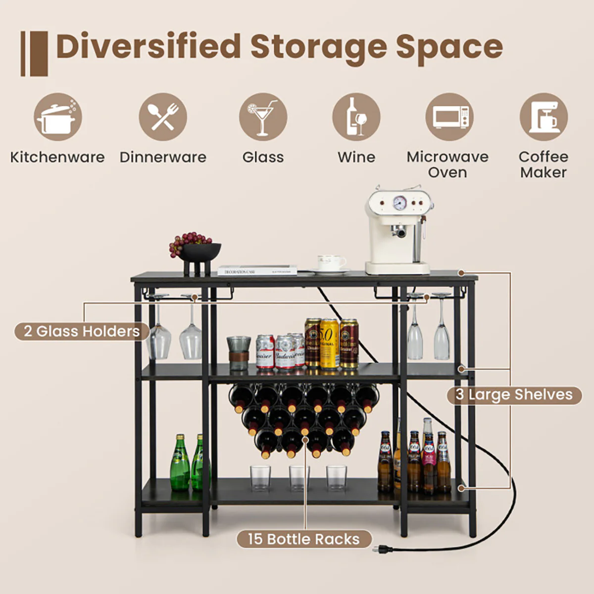 Industrial Wine Rack with Storage Shelves - Image 3