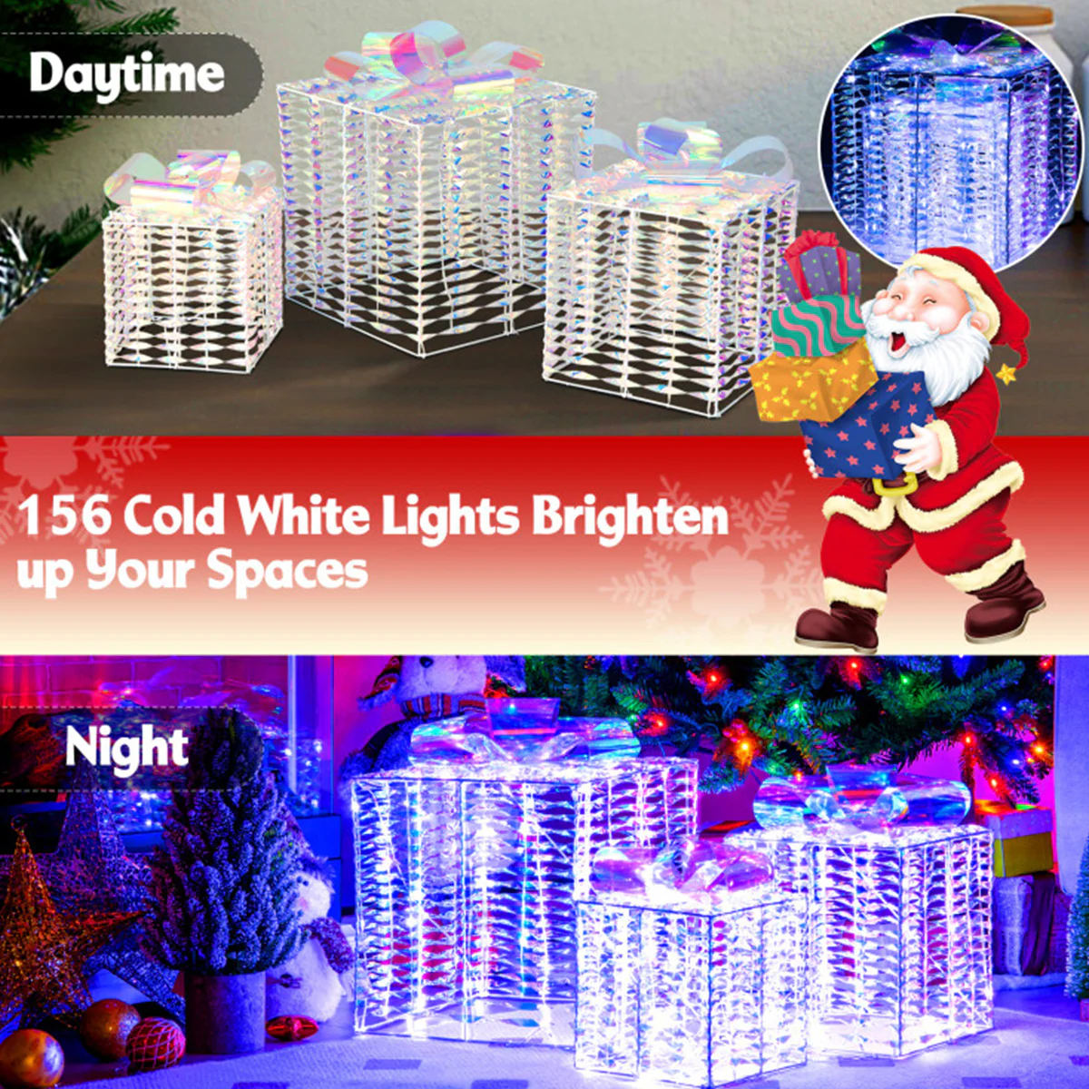 Iridescent Pre-Lit Christmas Gift Box Decoration (Set of 3) - Image 5