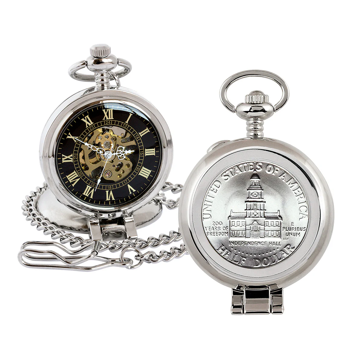JFK Bicentennial Half Dollar Pocket Watch with Skeleton Movement - Image 2