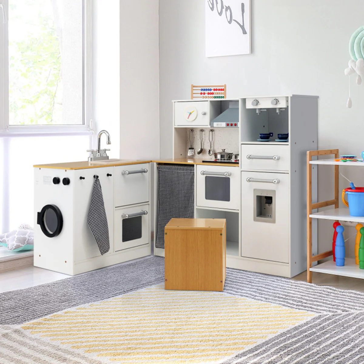 Kids 2-Piece Wooden Pretend Play Kitchen with Sound - Image 10