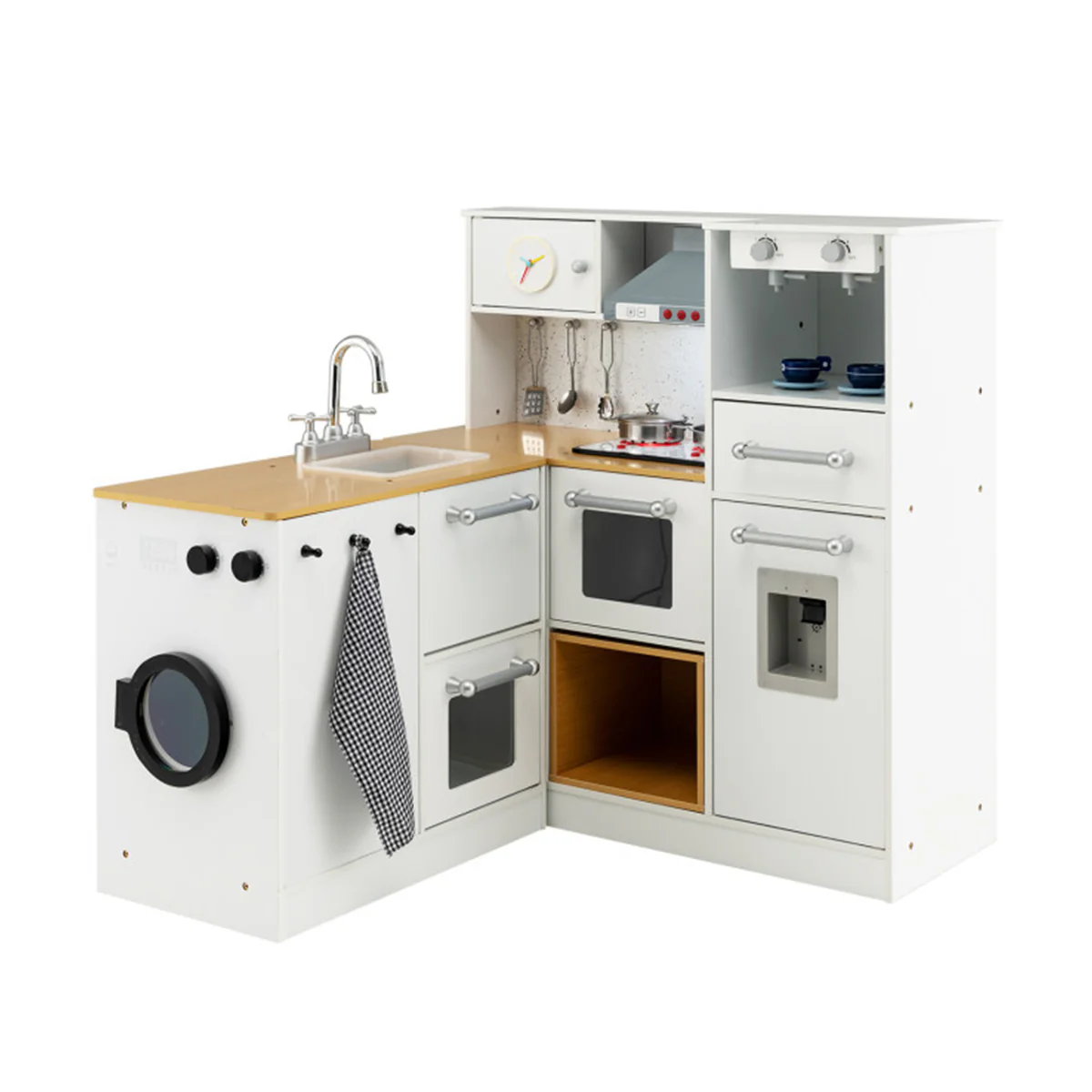 Kids 2-Piece Wooden Pretend Play Kitchen with Sound - Image 11