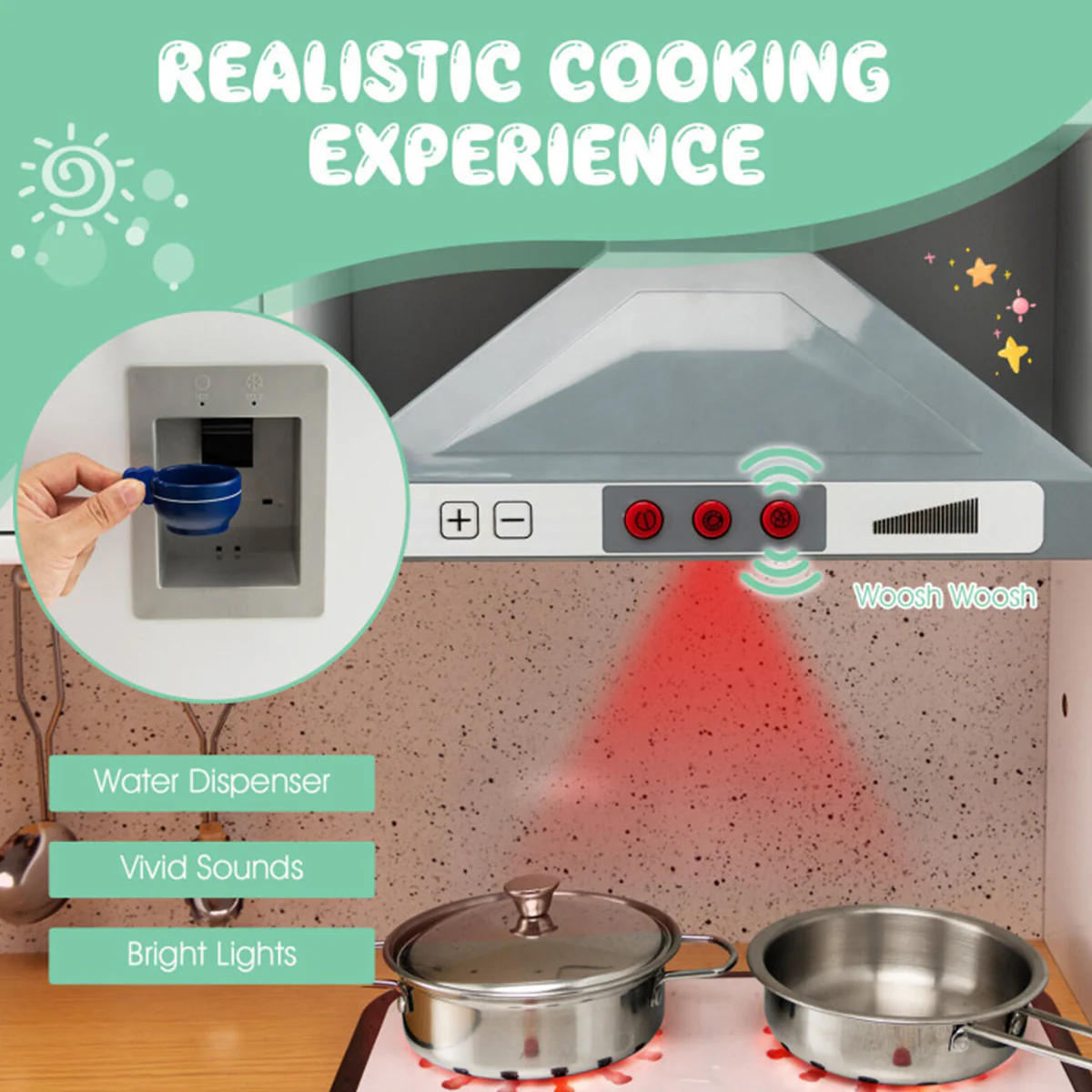 Kids 2-Piece Wooden Pretend Play Kitchen with Sound - Image 5