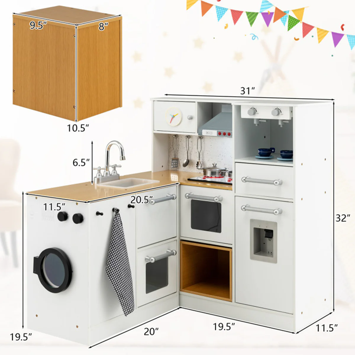 Kids 2-Piece Wooden Pretend Play Kitchen with Sound - Image 8