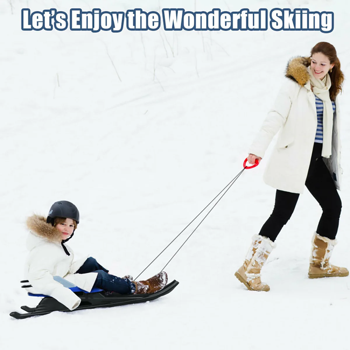 Kids Folding Metal Snow Sled with Pull Rope - Image 4