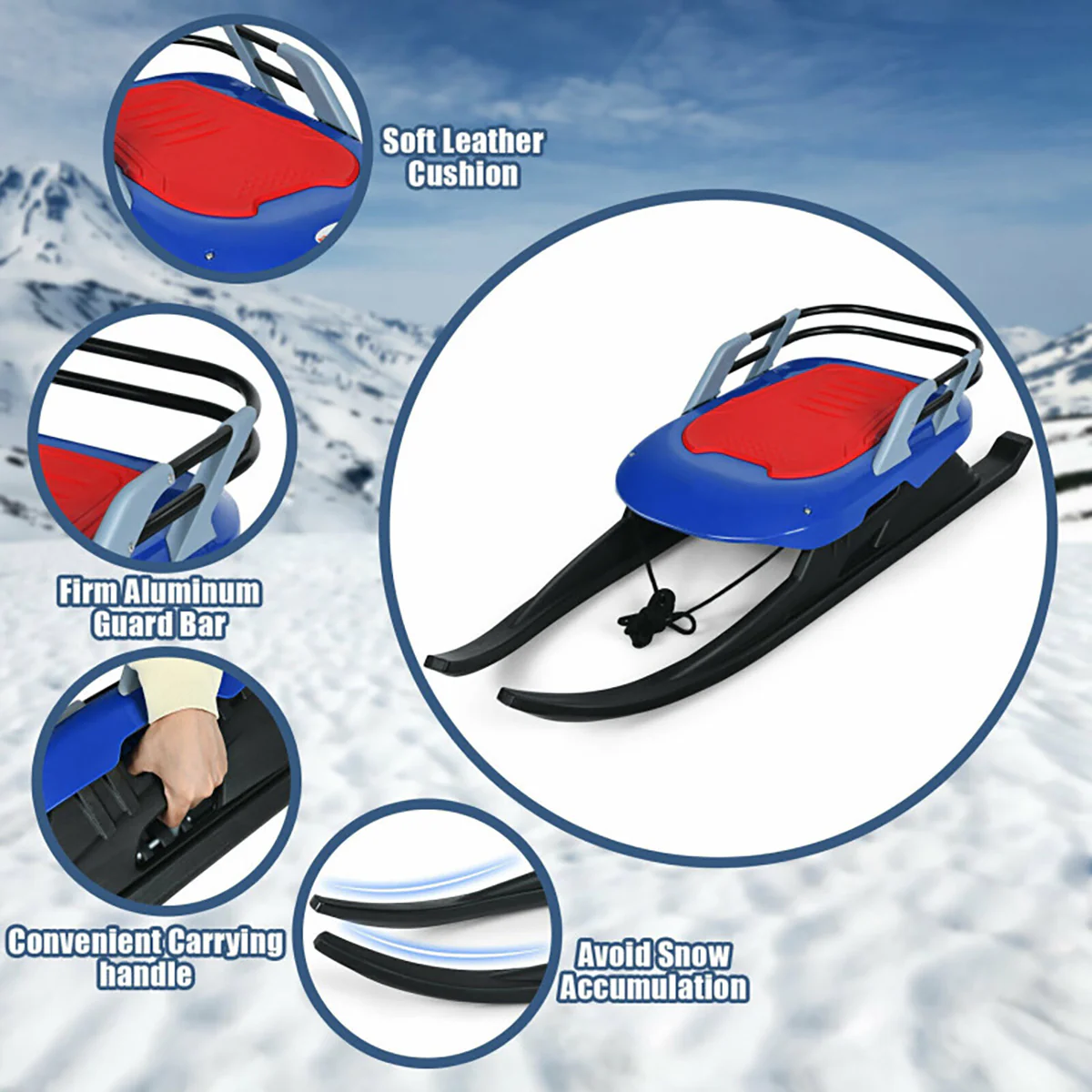 Kids Folding Metal Snow Sled with Pull Rope - Image 6