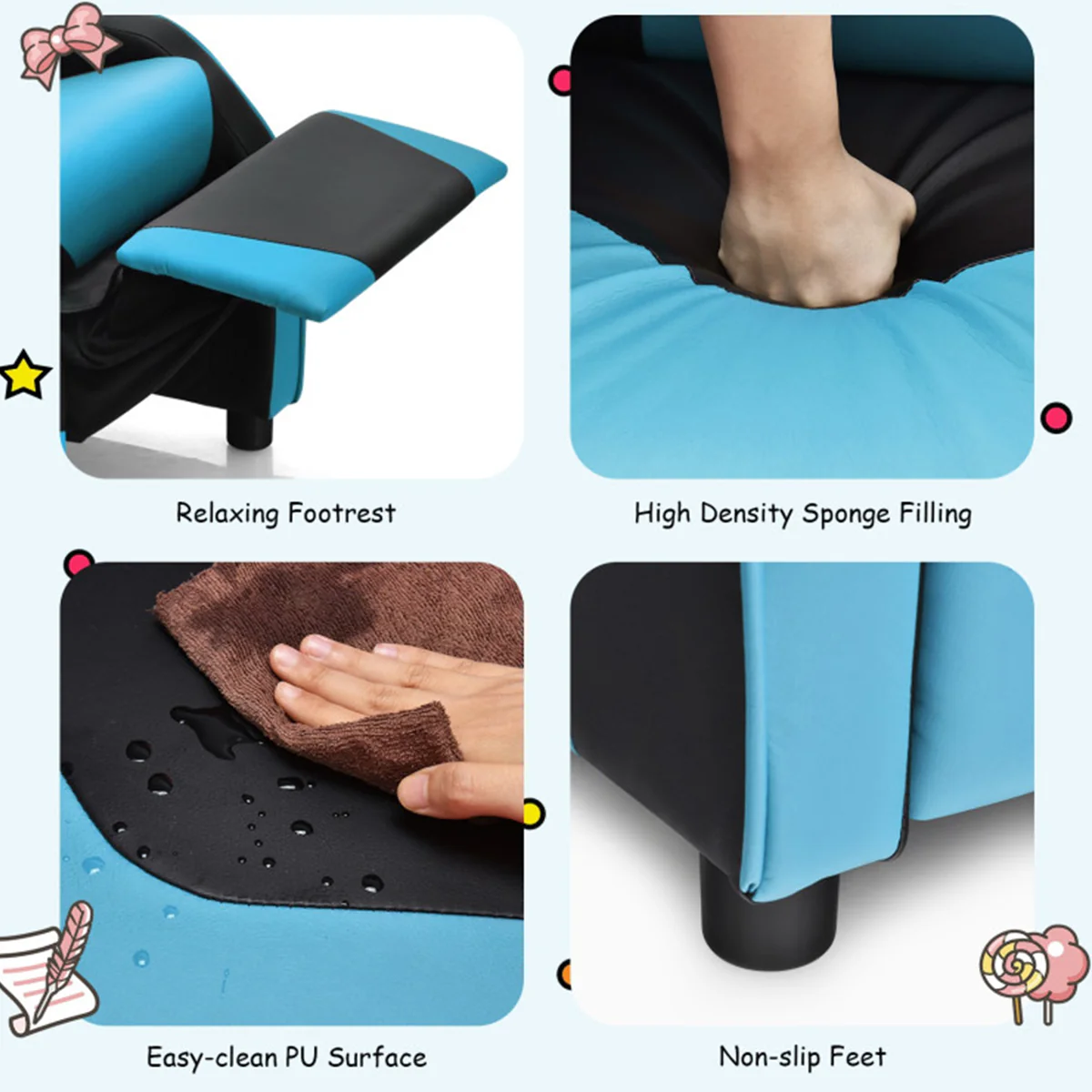 Kids Gaming Sofa Recliner with Headrest and Footrest - Image 14