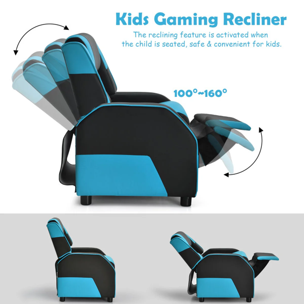 Kids Gaming Sofa Recliner with Headrest and Footrest - Image 16