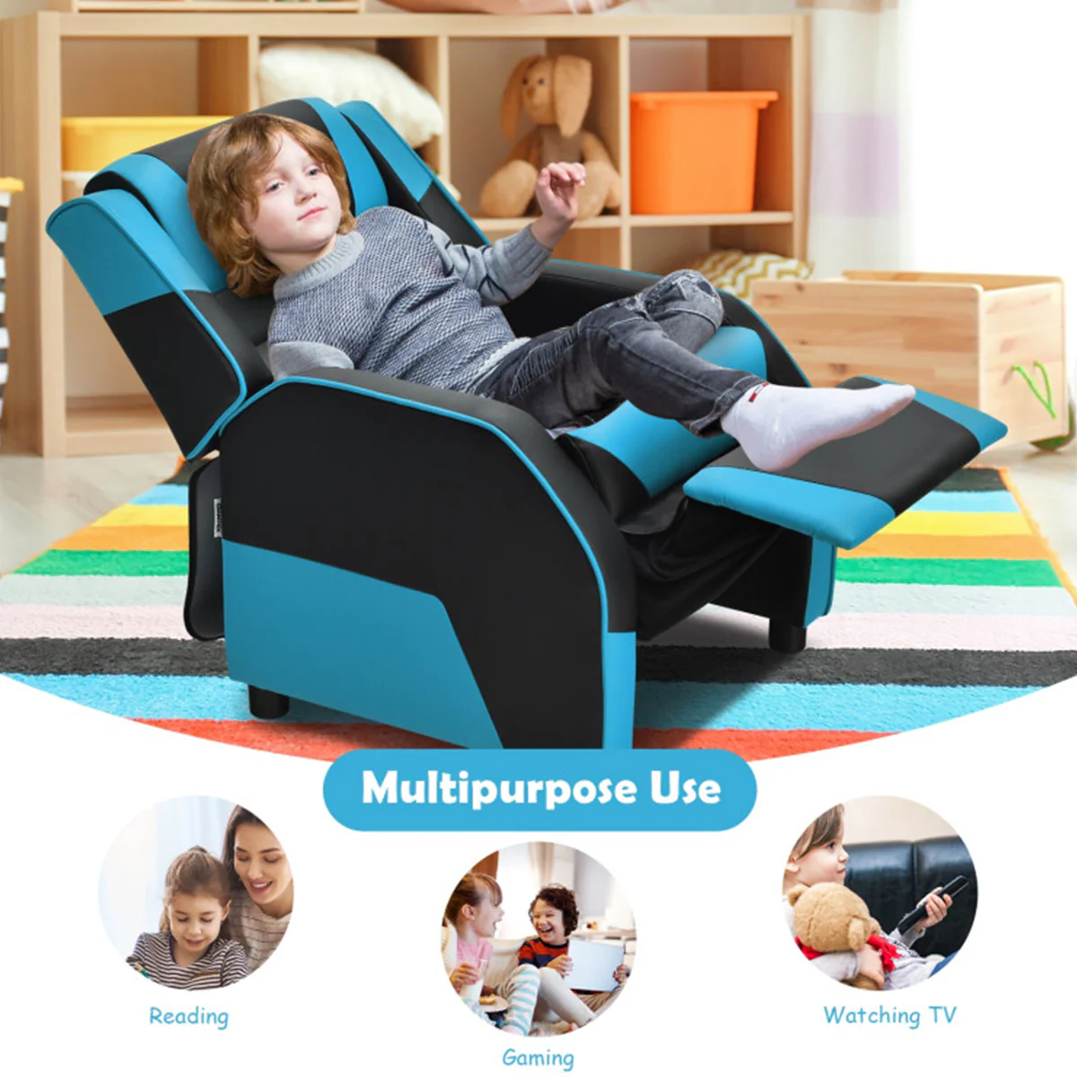 Kids Gaming Sofa Recliner with Headrest and Footrest - Image 17