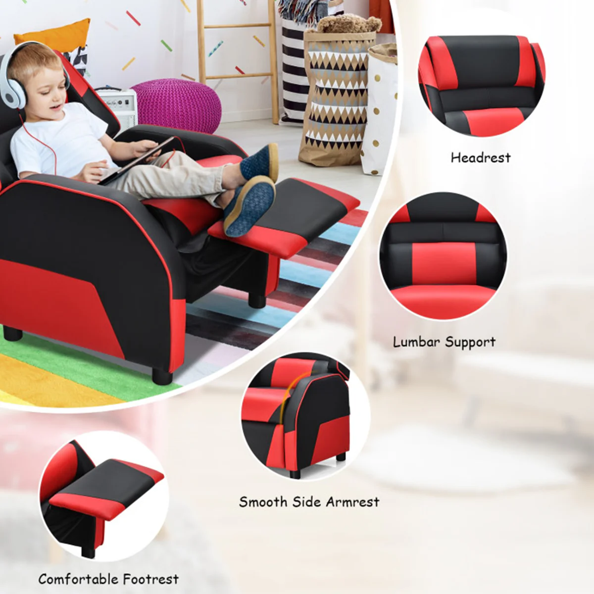 Kids Gaming Sofa Recliner with Headrest and Footrest - Image 31