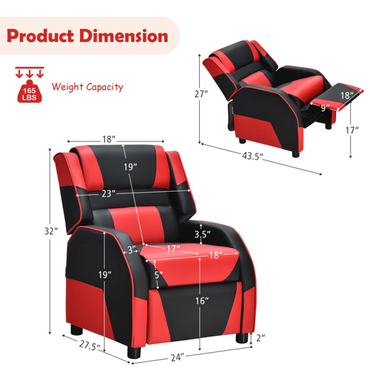 Kids Gaming Sofa Recliner with Headrest and Footrest - Image 37