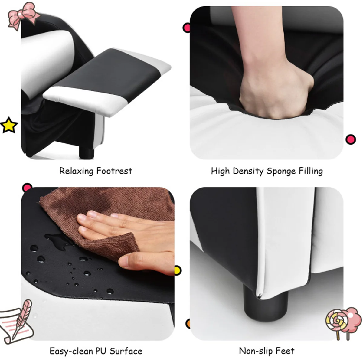 Kids Gaming Sofa Recliner with Headrest and Footrest - Image 41