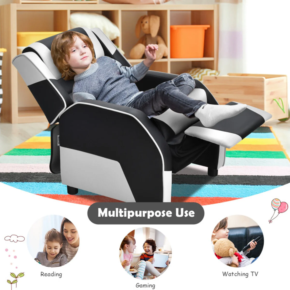 Kids Gaming Sofa Recliner with Headrest and Footrest - Image 44