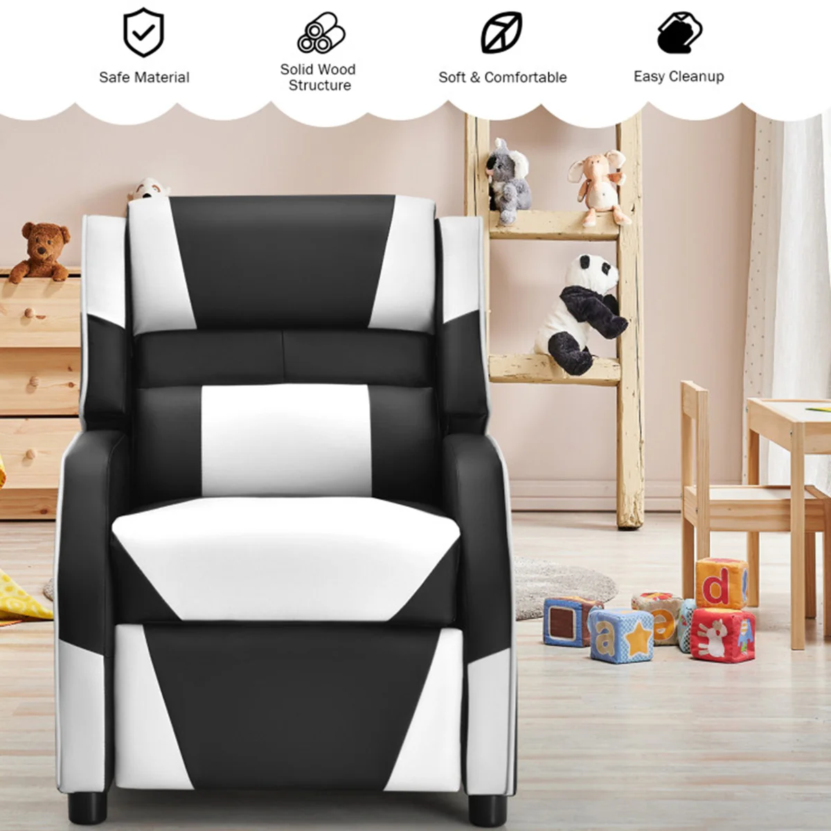 Kids Gaming Sofa Recliner with Headrest and Footrest - Image 46