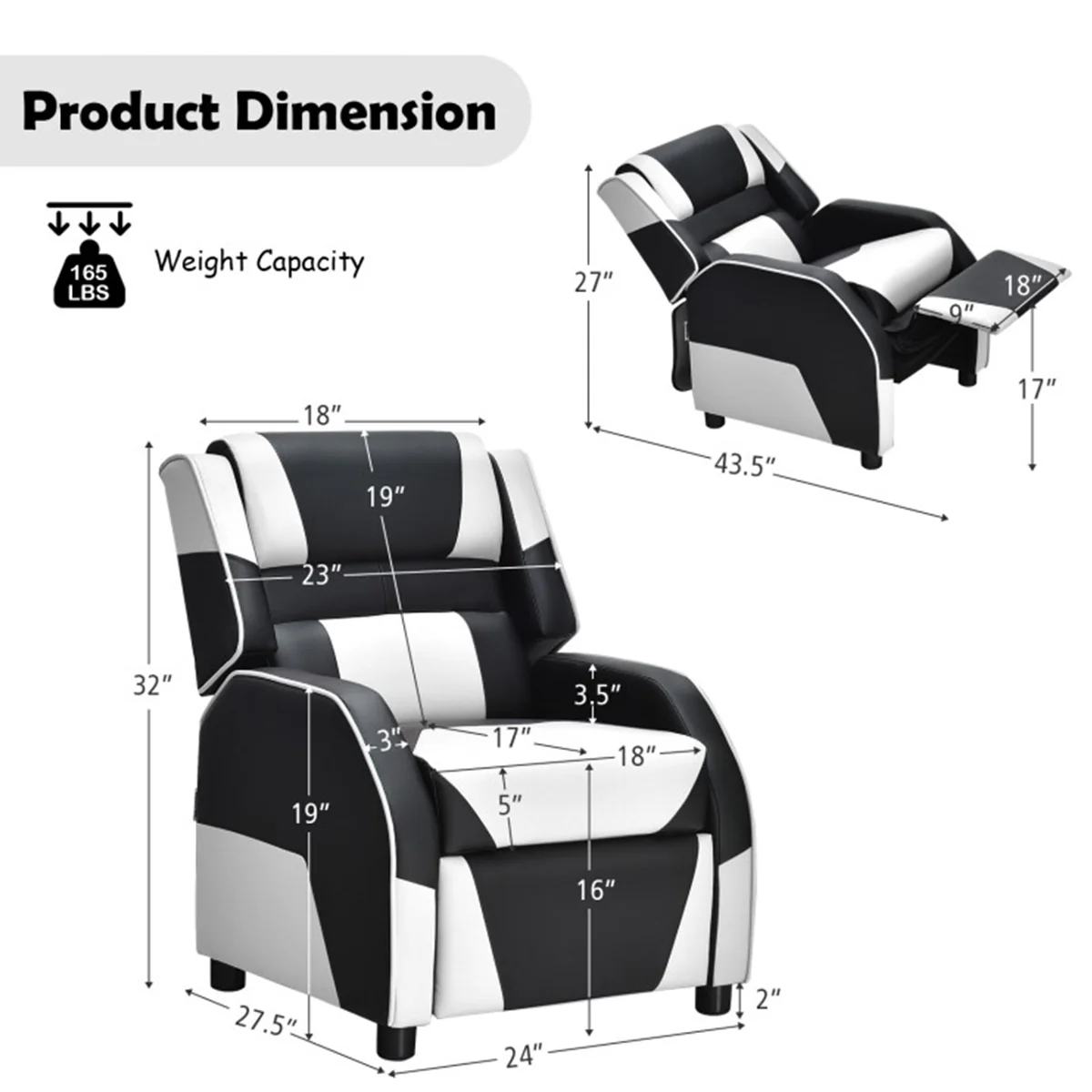 Kids Gaming Sofa Recliner with Headrest and Footrest - Image 47