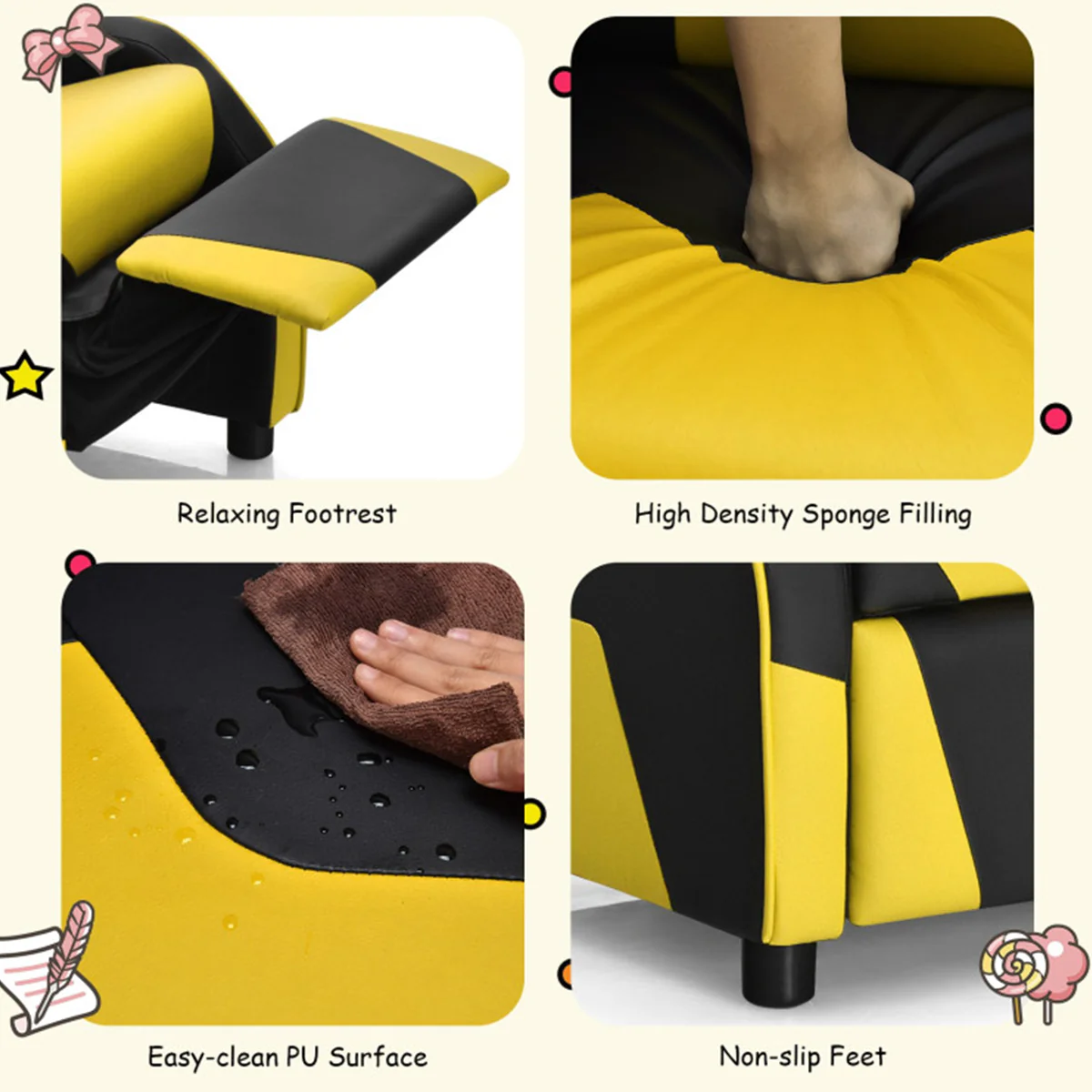 Kids Gaming Sofa Recliner with Headrest and Footrest - Image 56
