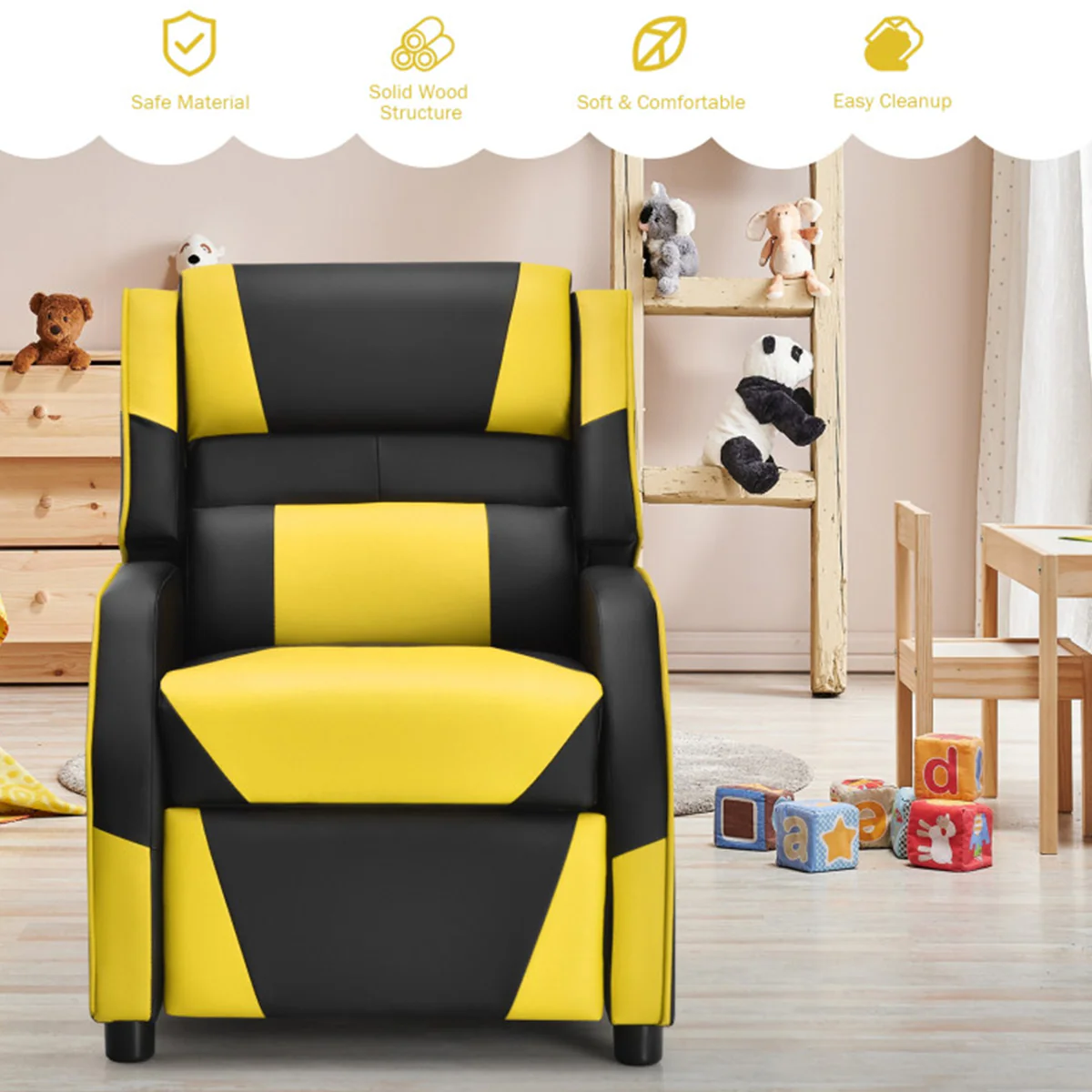 Kids Gaming Sofa Recliner with Headrest and Footrest - Image 59