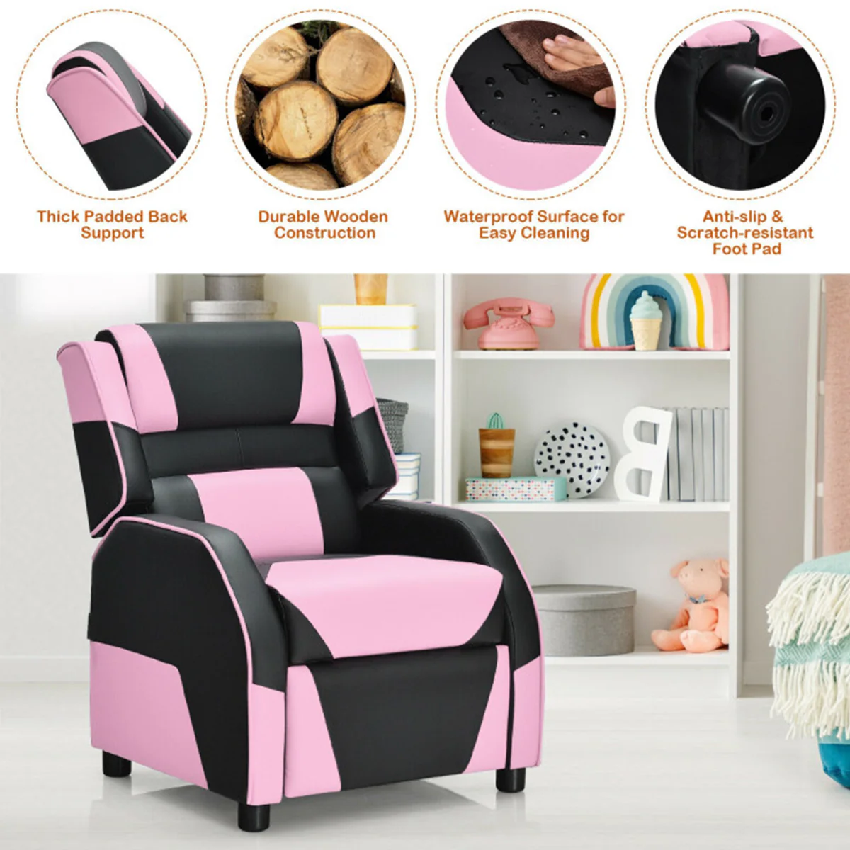 Kids Gaming Sofa Recliner with Headrest and Footrest - Image 7
