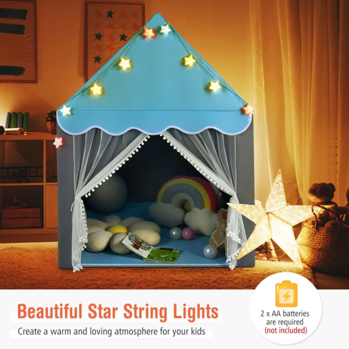 Kids Playhouse Tent with Star String Lights - Image 4