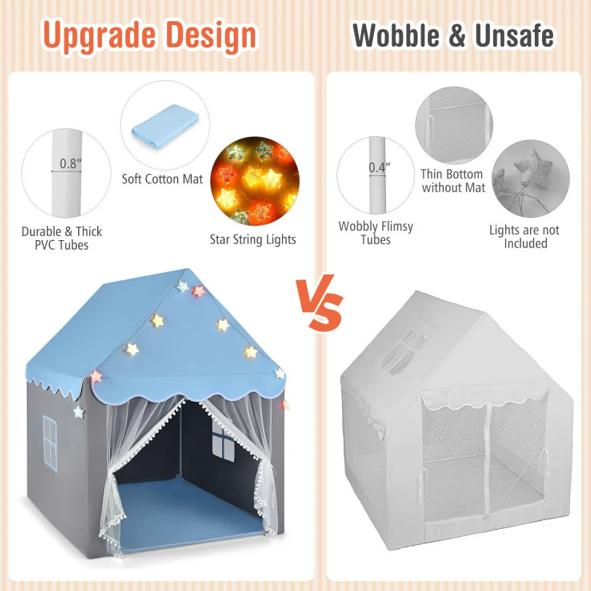 Kids Playhouse Tent with Star String Lights - Image 7