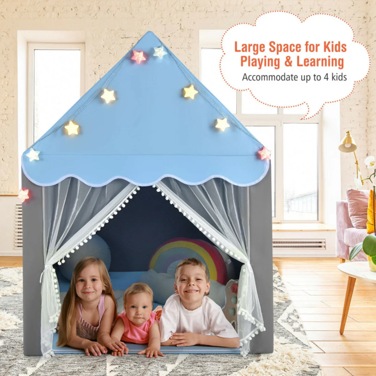 Kids Playhouse Tent with Star String Lights - Image 8
