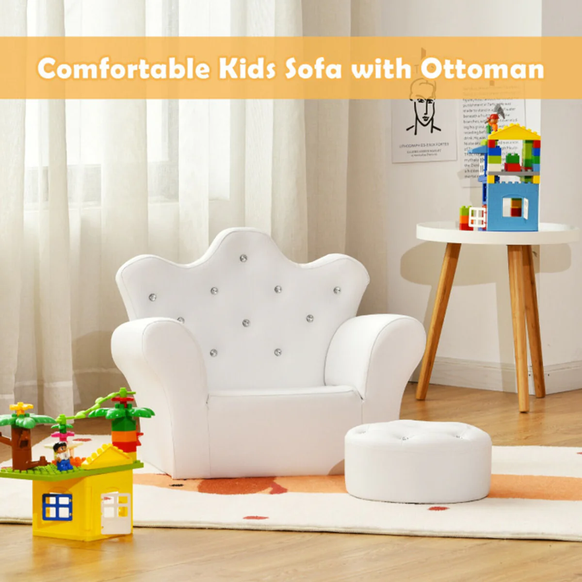 Kids Princess Sofa with Ottoman - Image 11