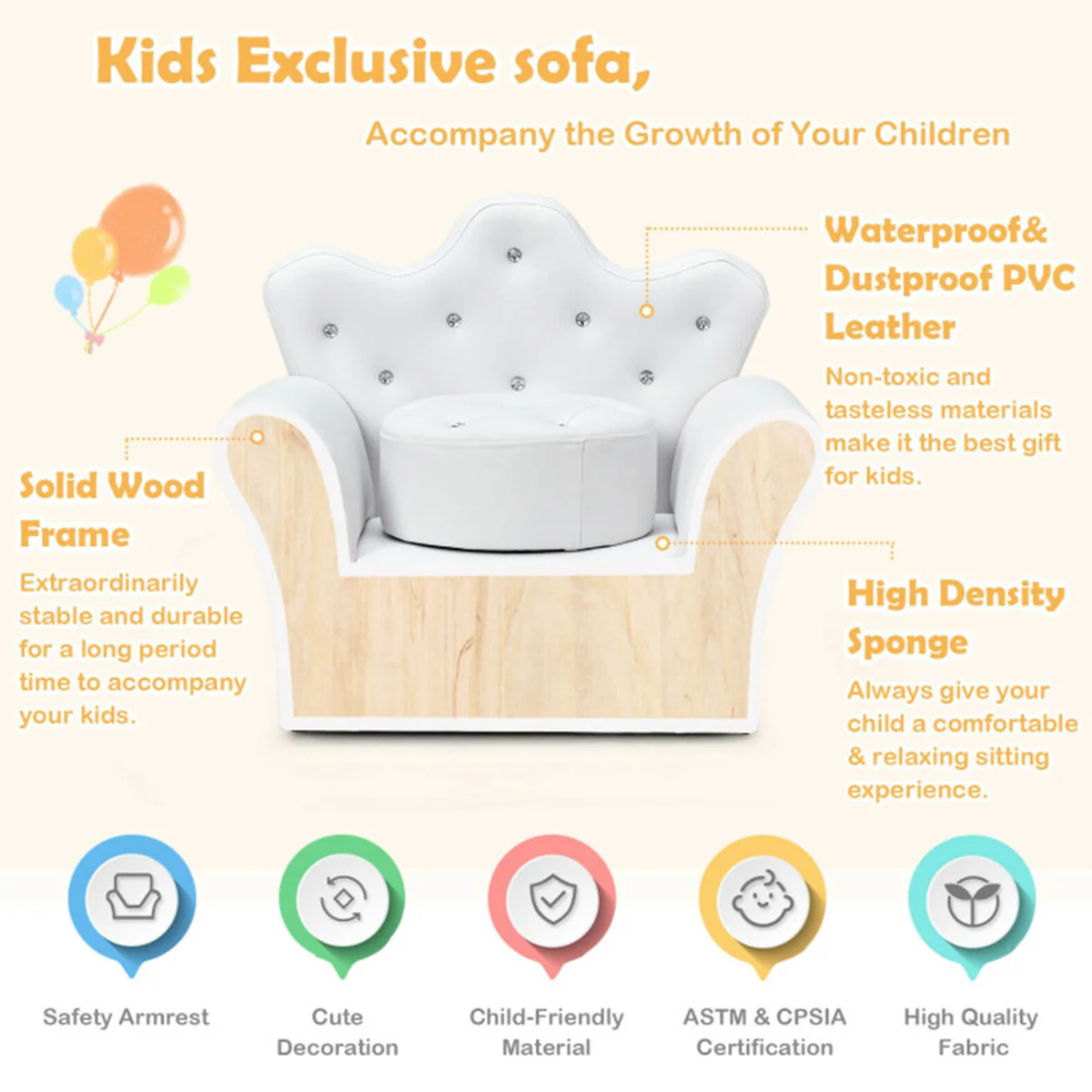 Kids Princess Sofa with Ottoman - Image 18