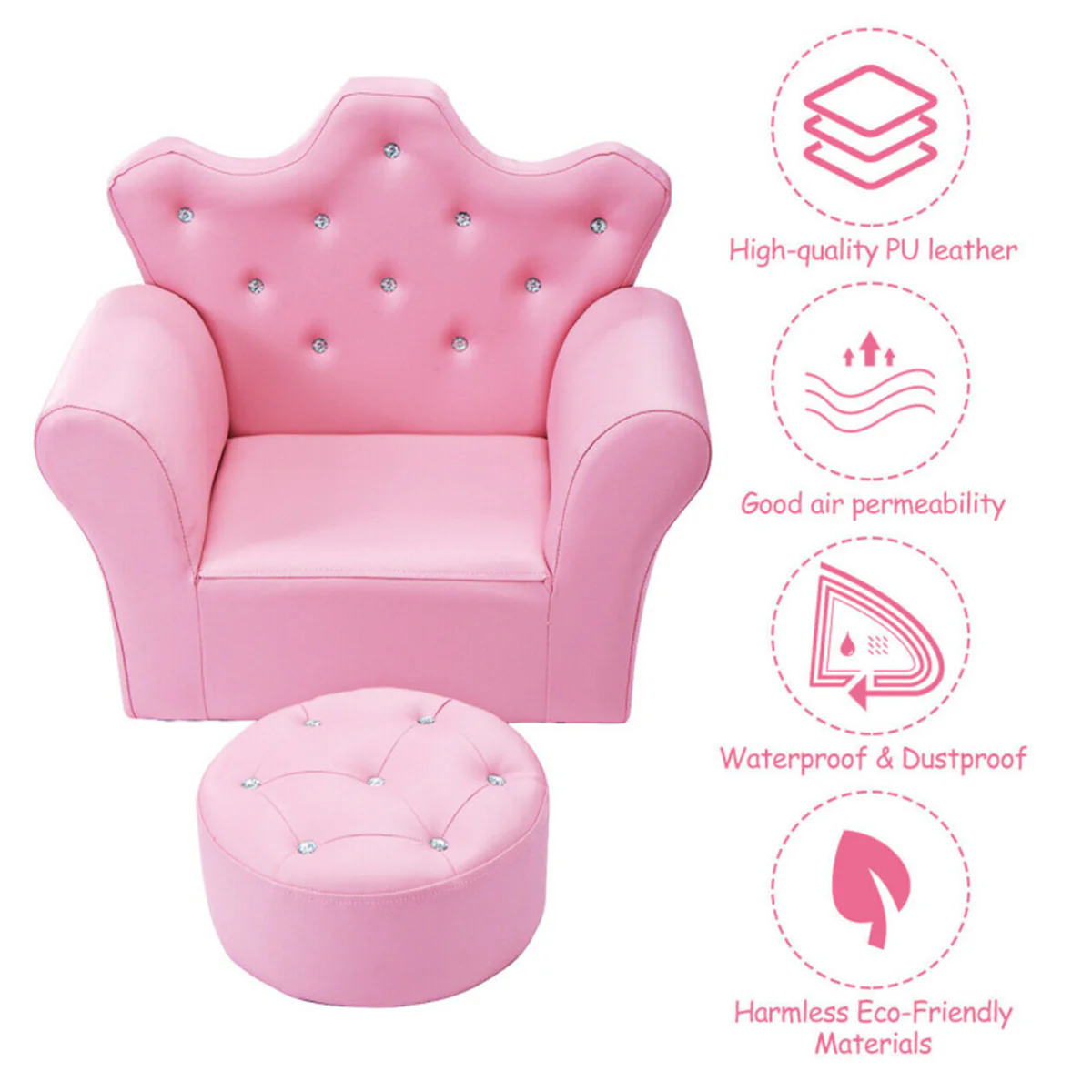 Kids Princess Sofa with Ottoman - Image 7