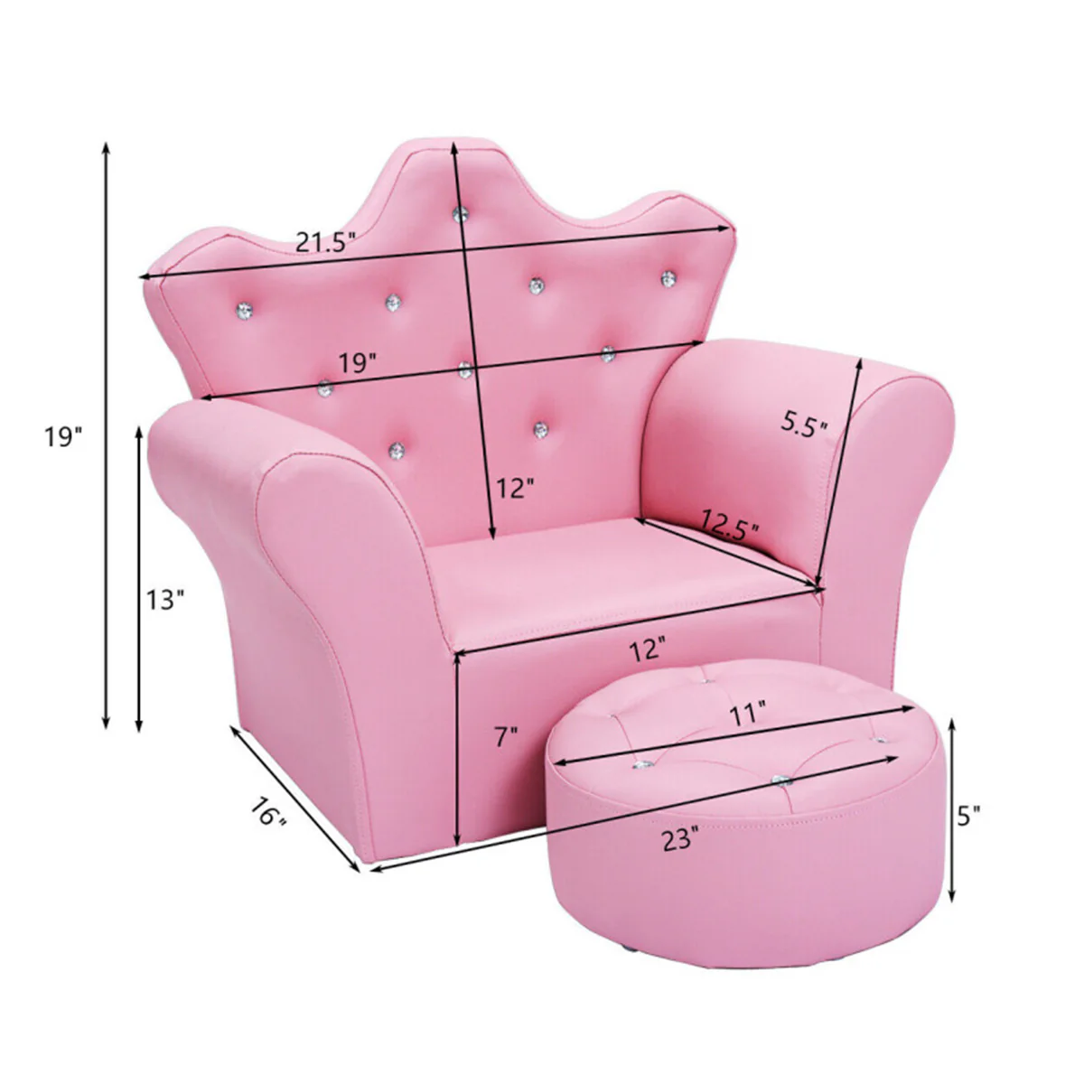 Kids Princess Sofa with Ottoman - Image 8
