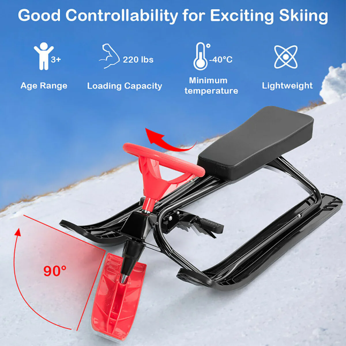 Kids Snow Sand Grass Sled with Steering Wheel and Brakes - Image 4