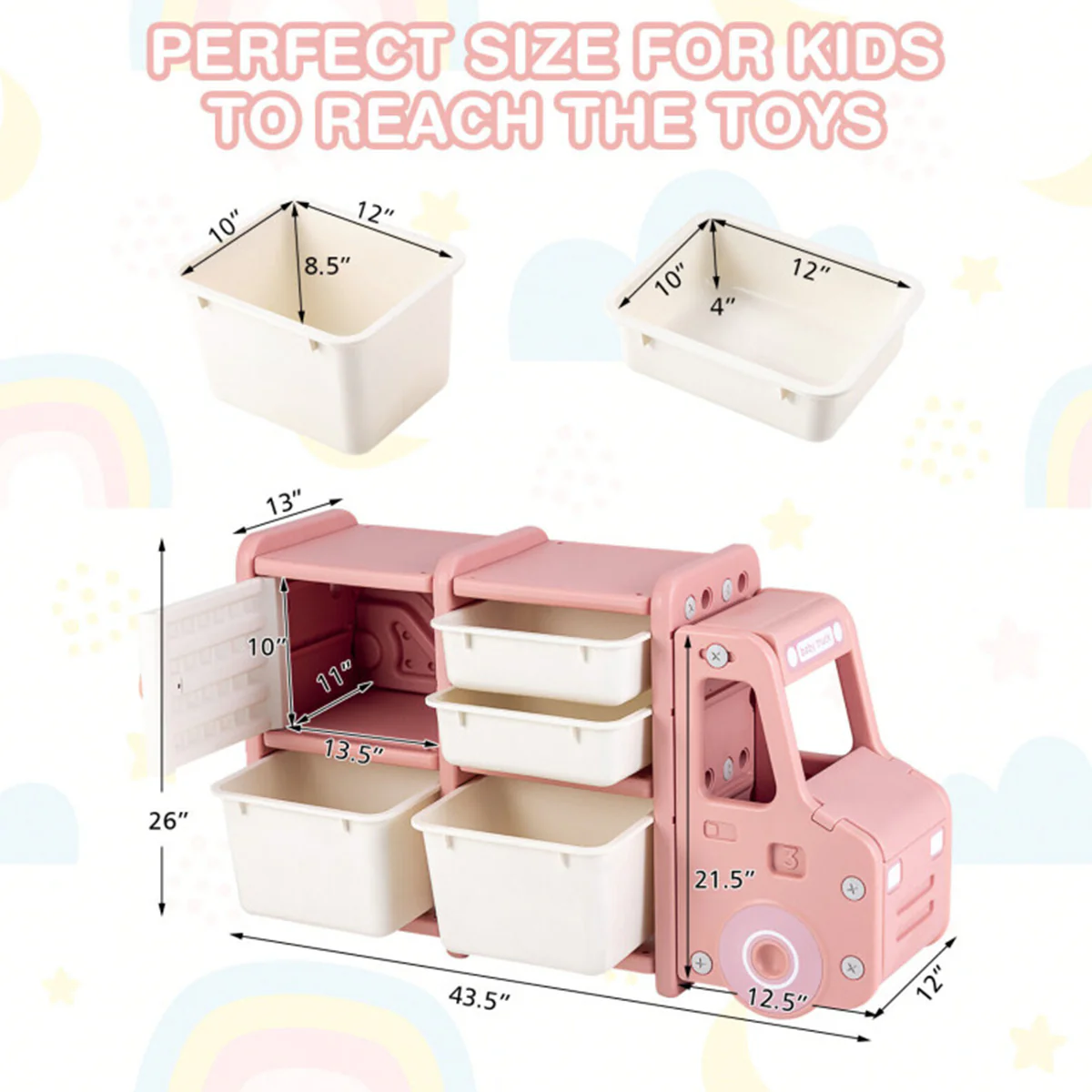 Kids Truck Storage Organizer with Plastic Bins - Image 10