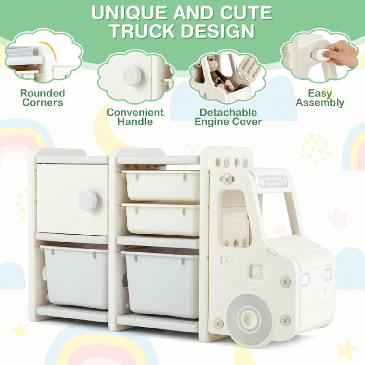 Kids Truck Storage Organizer with Plastic Bins - Image 13