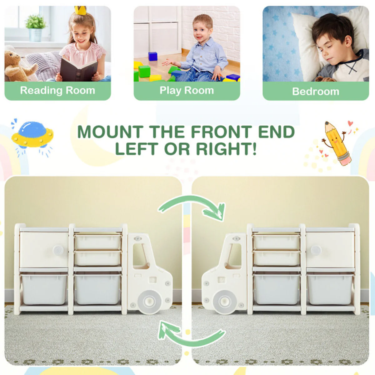 Kids Truck Storage Organizer with Plastic Bins - Image 14
