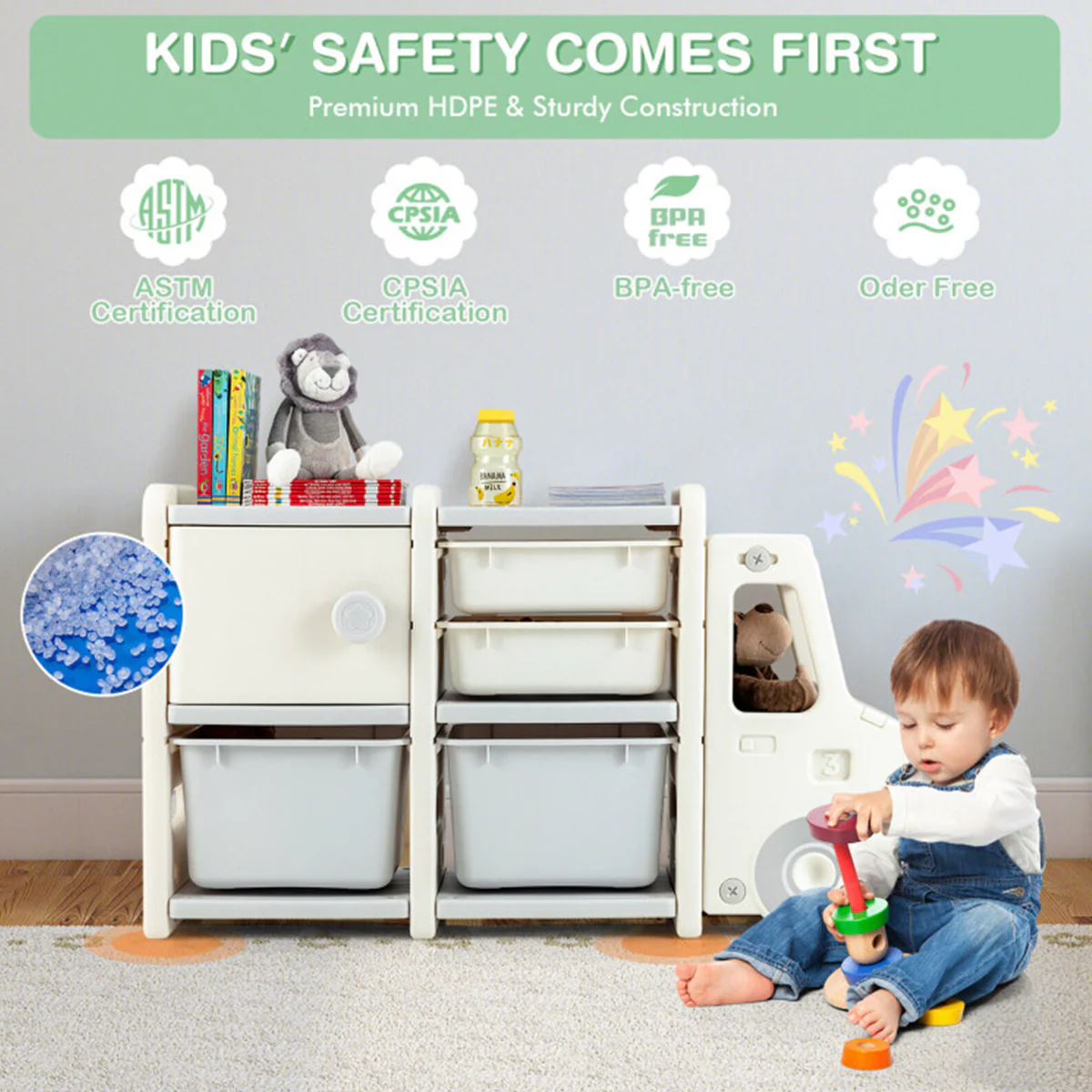 Kids Truck Storage Organizer with Plastic Bins - Image 17