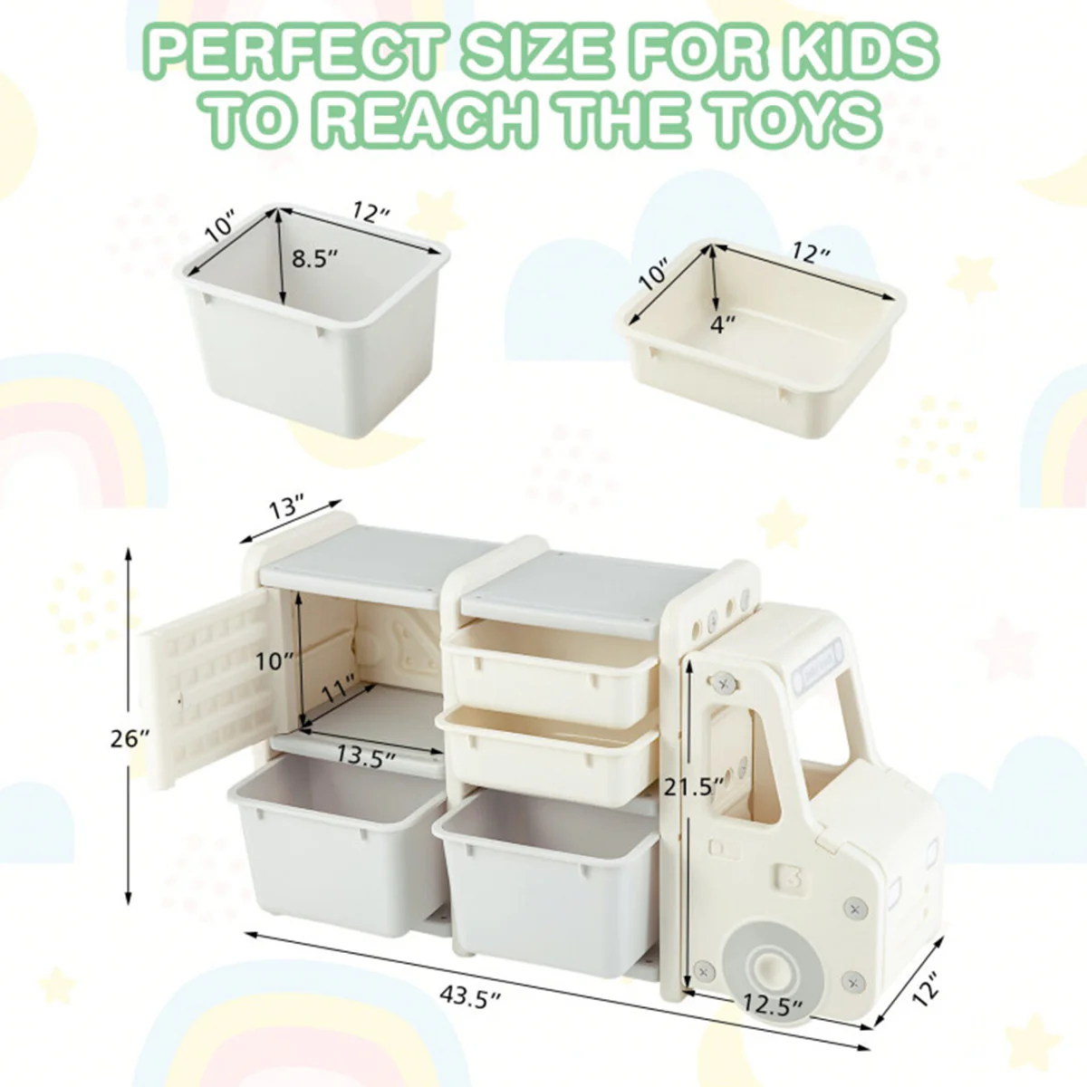 Kids Truck Storage Organizer with Plastic Bins - Image 19