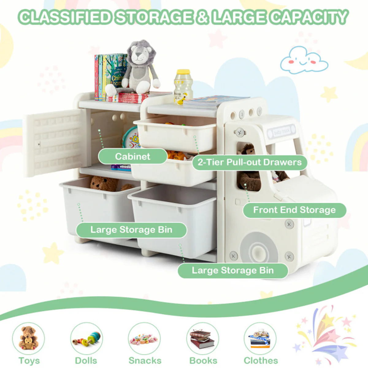 Kids Truck Storage Organizer with Plastic Bins - Image 20
