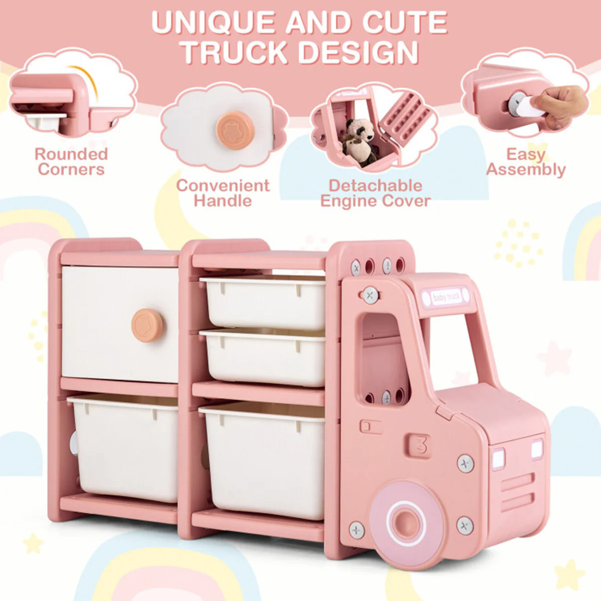 Kids Truck Storage Organizer with Plastic Bins - Image 5