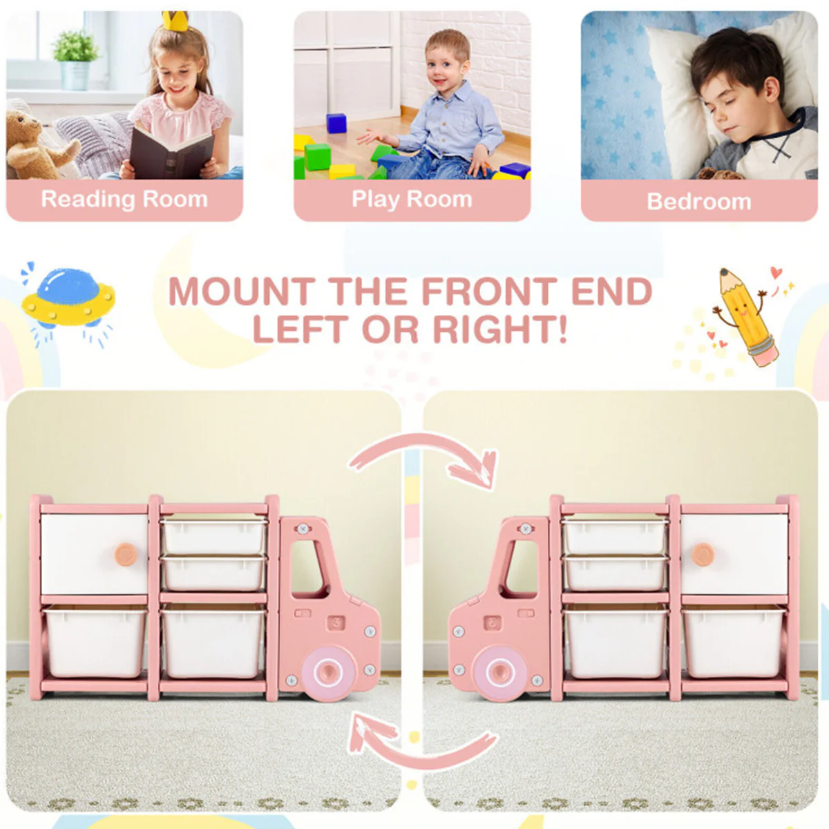 Kids Truck Storage Organizer with Plastic Bins - Image 6