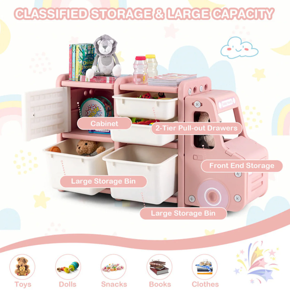 Kids Truck Storage Organizer with Plastic Bins - Image 9