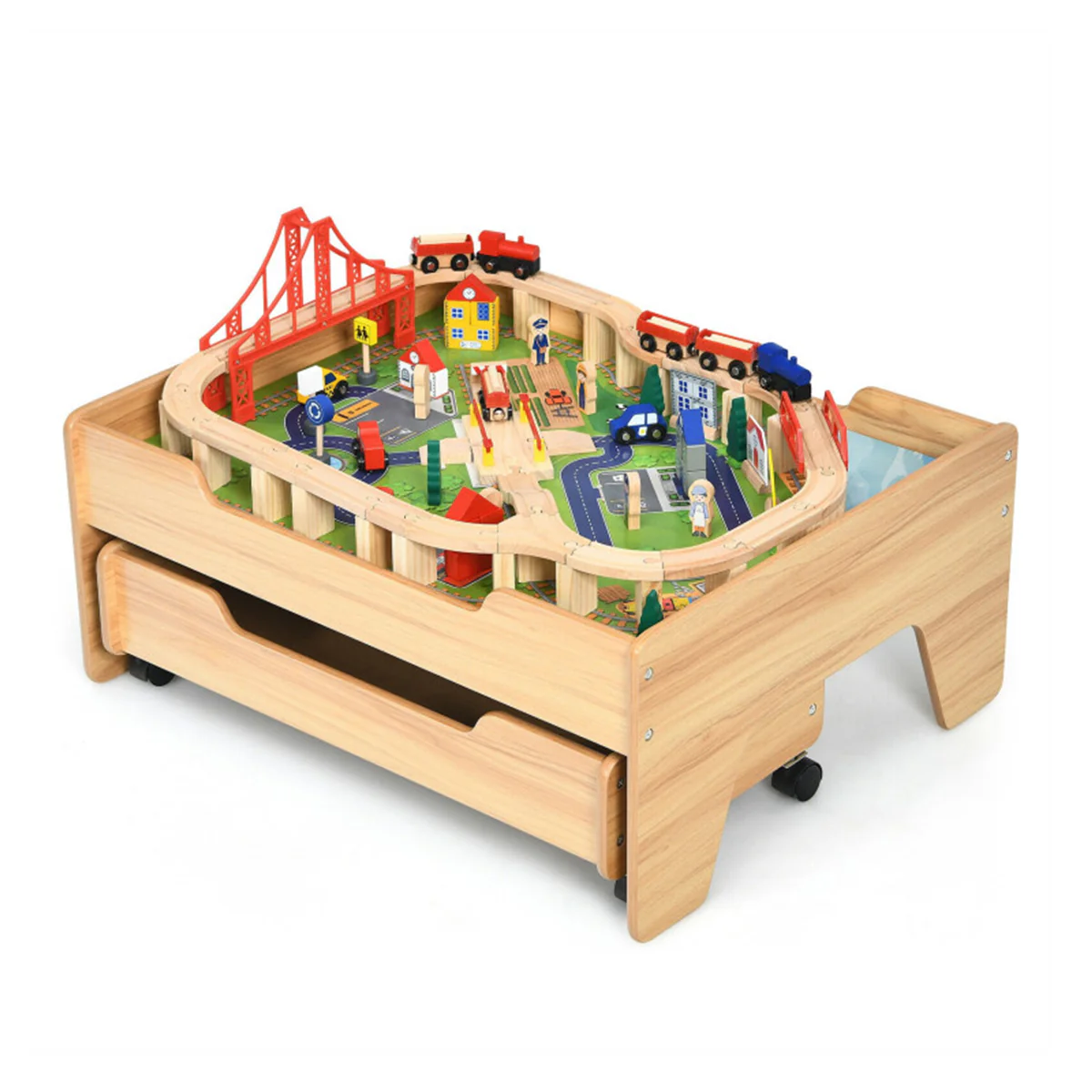 Kids Wooden 100-Piece Railway Set Table - Image 13