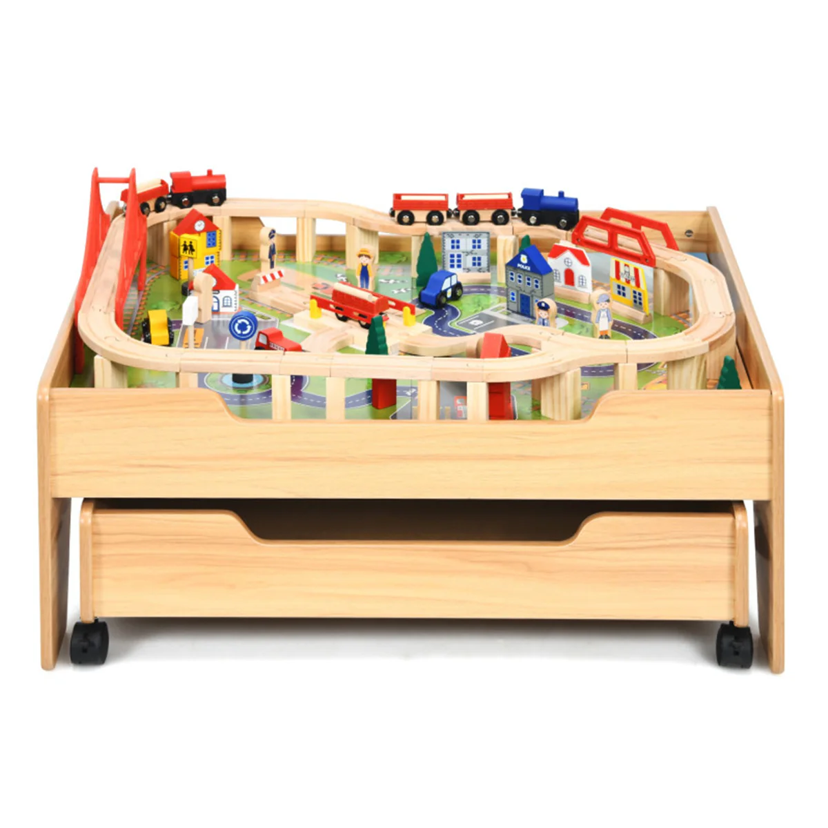 Kids Wooden 100-Piece Railway Set Table - Image 14