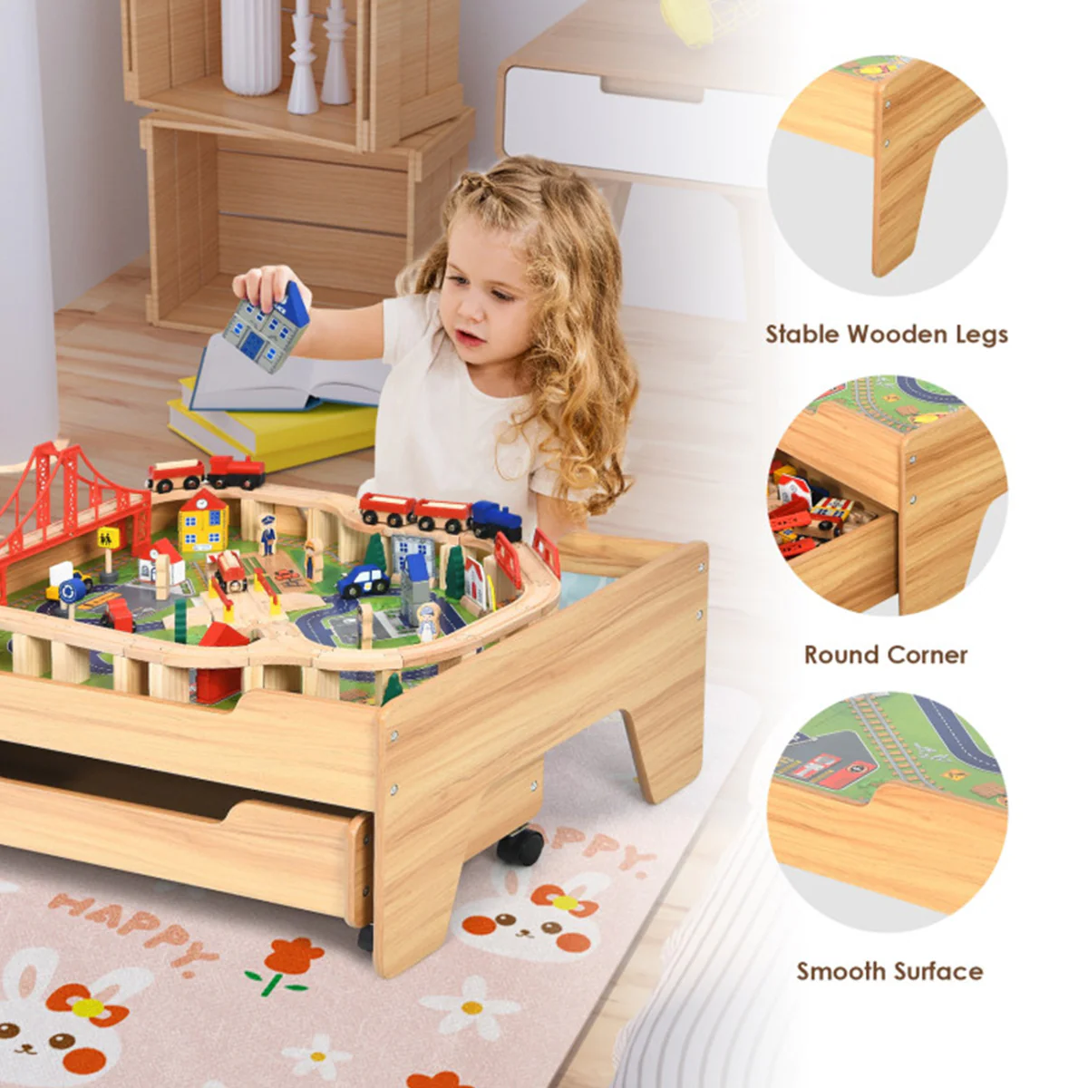 Kids Wooden 100-Piece Railway Set Table - Image 5