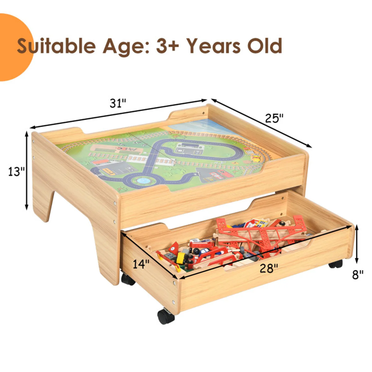 Kids Wooden 100-Piece Railway Set Table - Image 9