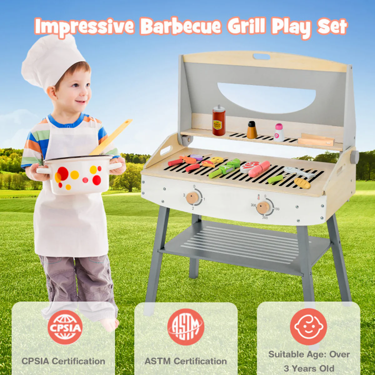 Kids Wooden Barbecue Grill Playset - Image 3