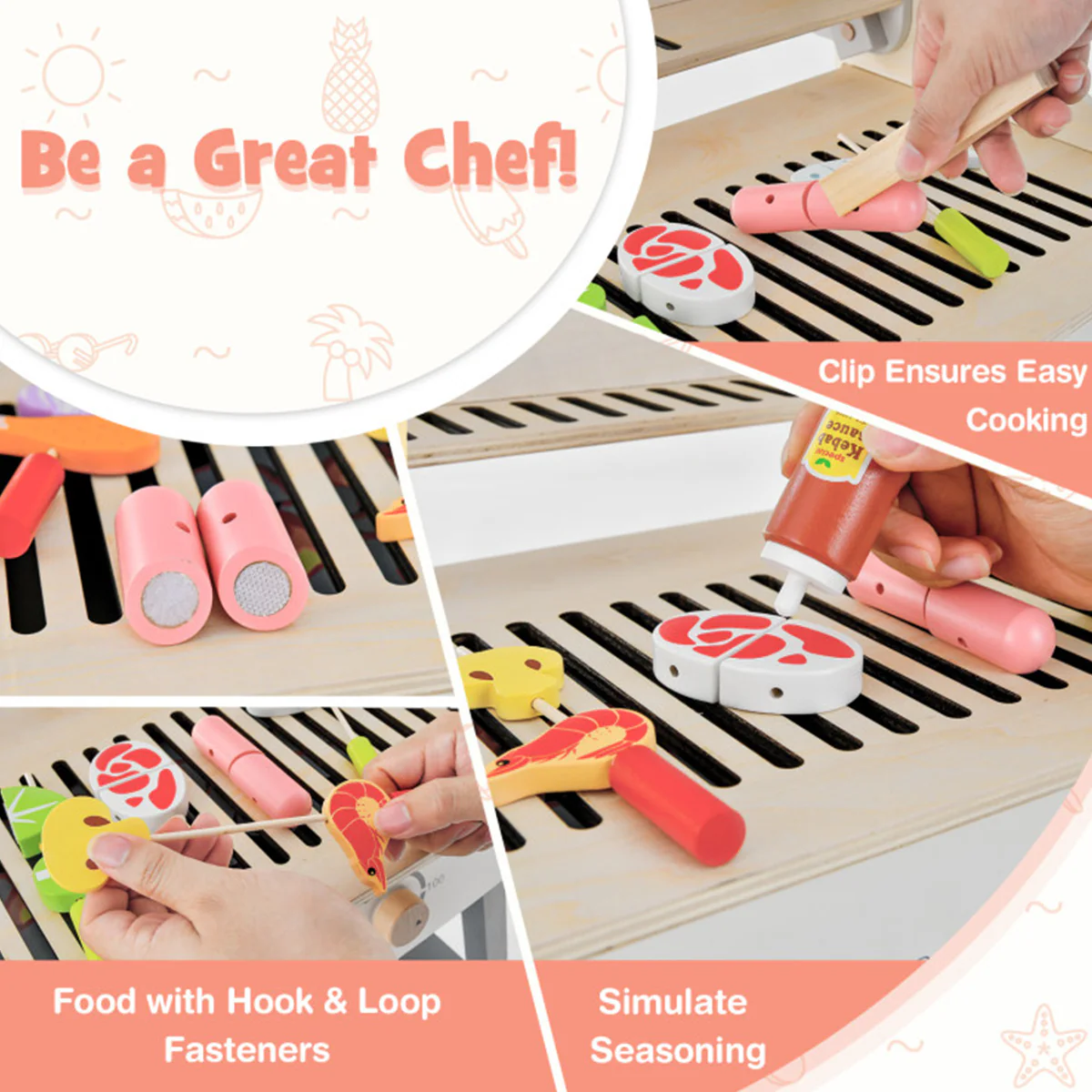 Kids Wooden Barbecue Grill Playset - Image 4