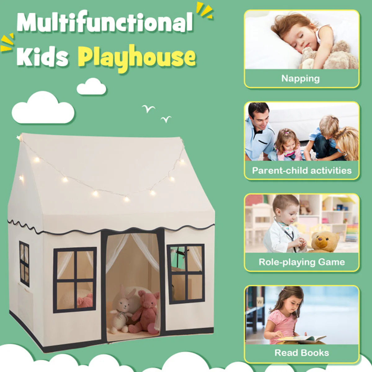 Large Kids Play Tent with Star String Lights - Image 5