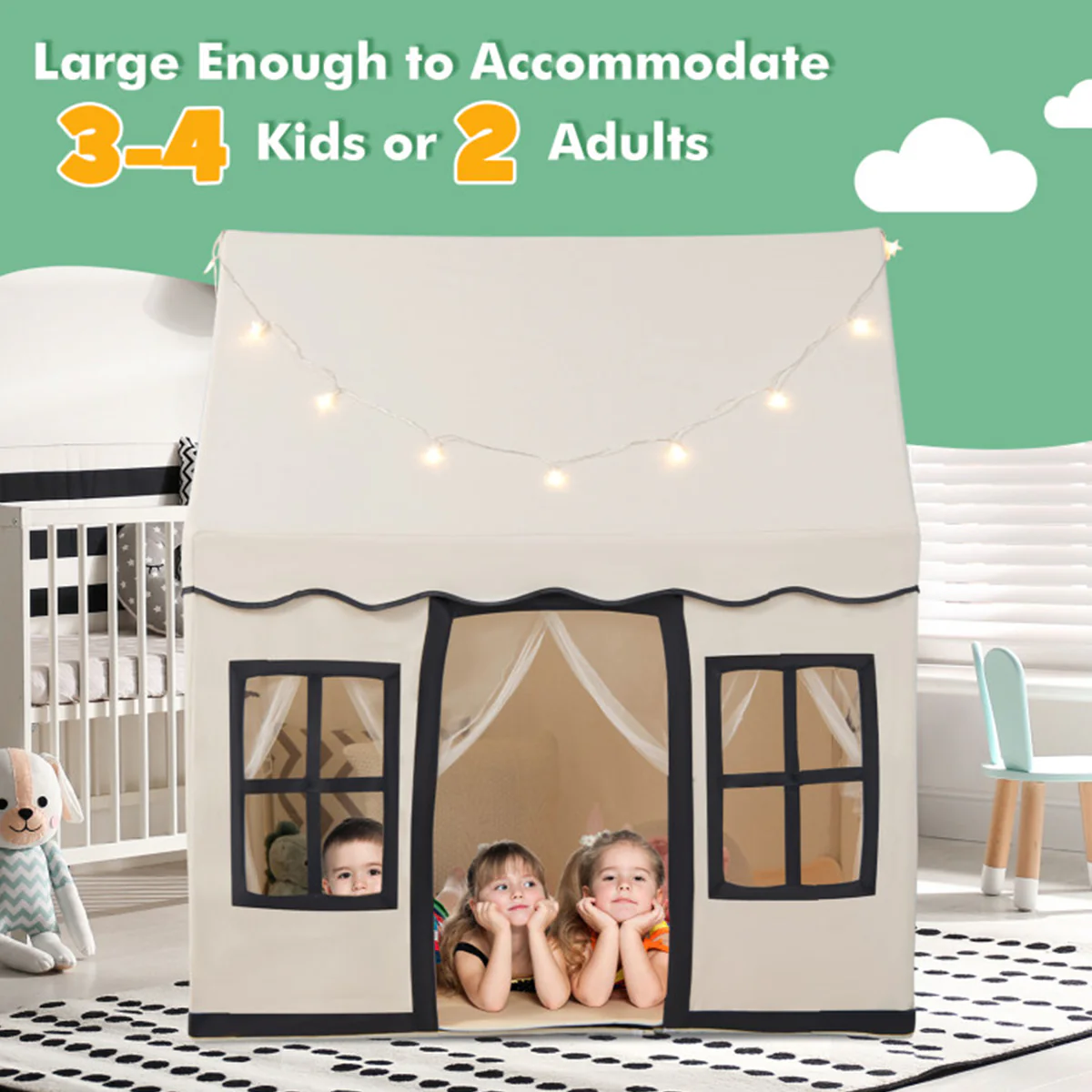 Large Kids Play Tent with Star String Lights - Image 7