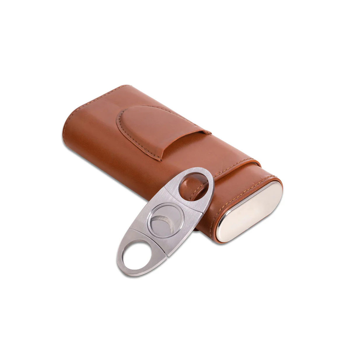 Leather Three Cigar Holder with Stainless Steel Cutter - Image 12