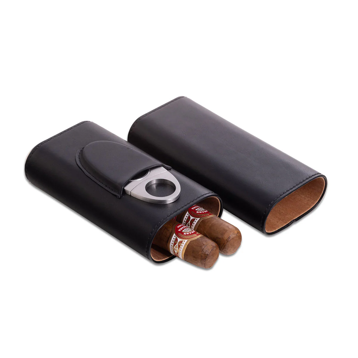 Leather Three Cigar Holder with Stainless Steel Cutter - Image 2