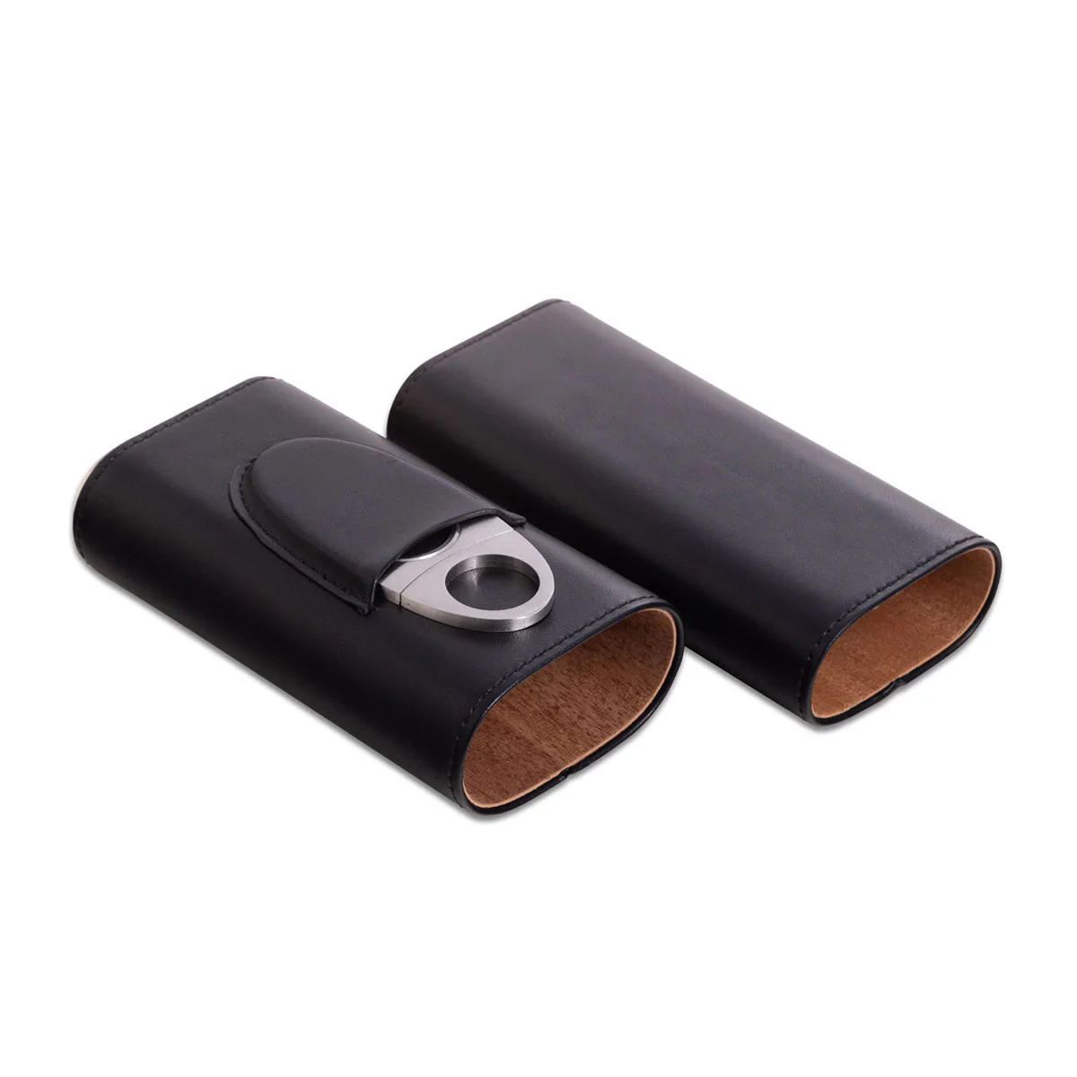 Leather Three Cigar Holder with Stainless Steel Cutter - Image 4