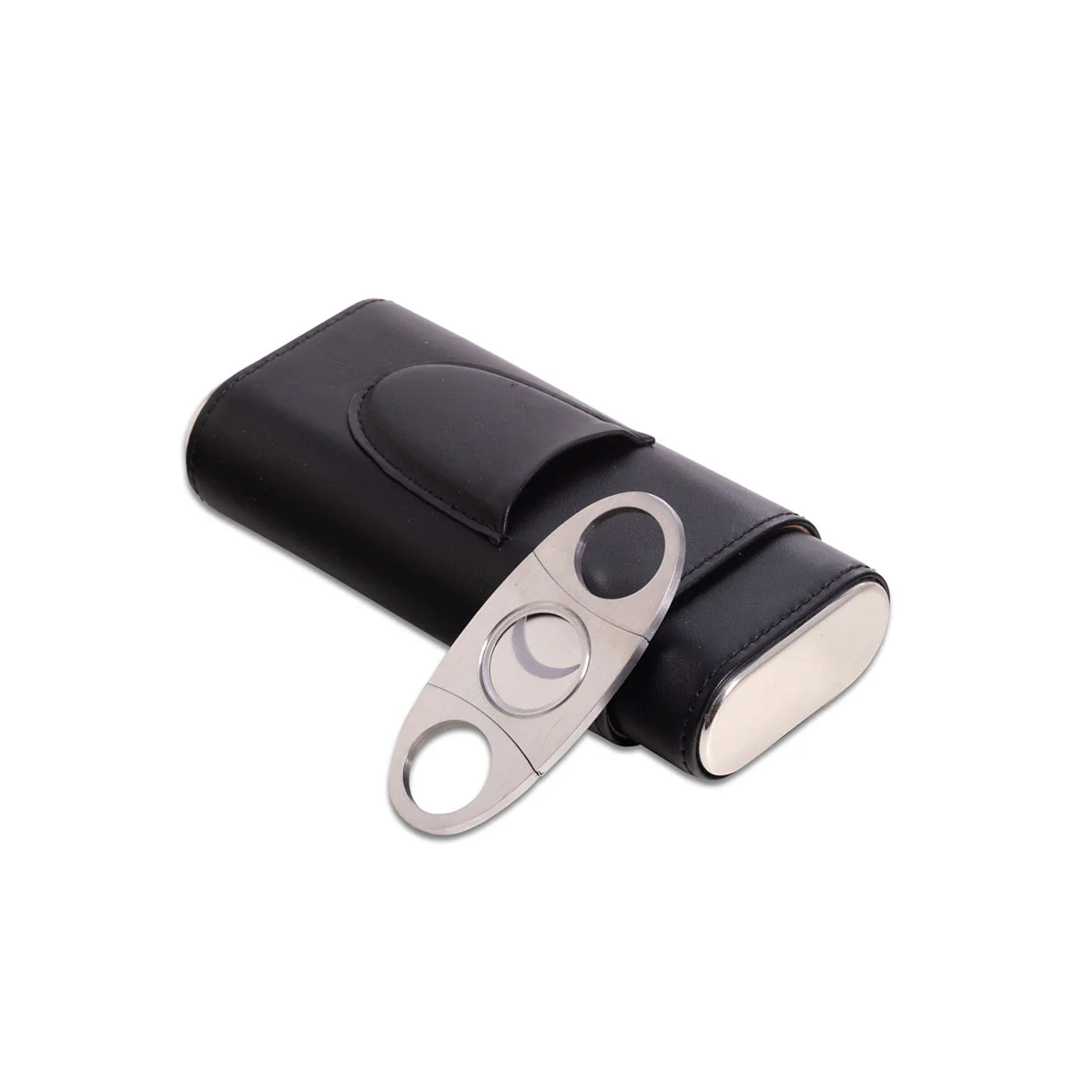 Leather Three Cigar Holder with Stainless Steel Cutter - Image 5